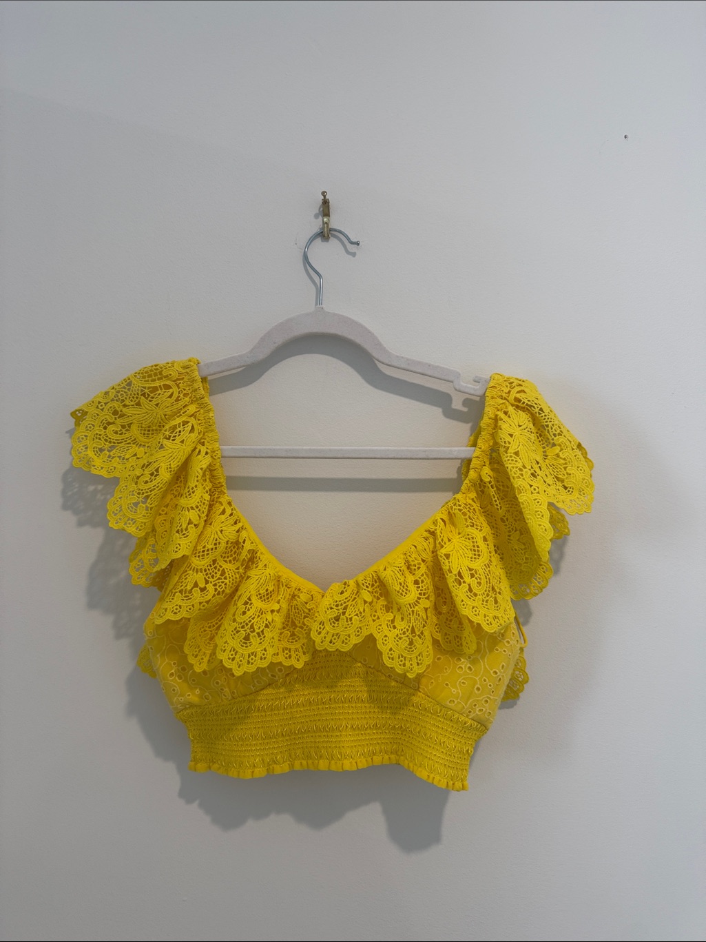 Alice And Olivia: Yellow Lace Ruffle Crop Top